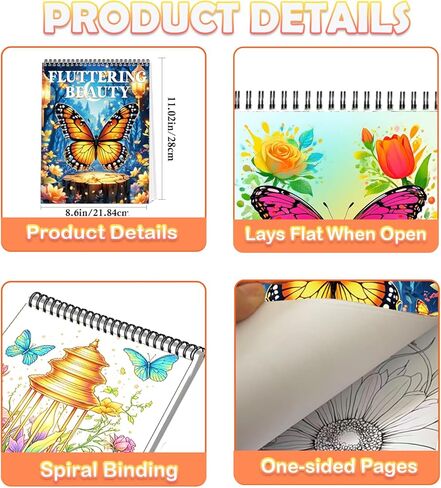 Aannanl Coloring Books for Adults,Spiral Adult Coloring Book for Women Men Seniors, Butterfly Patterns Adult Coloring Book Single Sided Thick Pages,Arts and Crafts to Stress Relief Relaxatio-20 Pages in Saudi Arabia