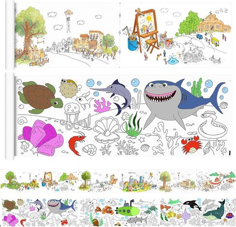 عبوتان من لفة ورق رسم للأطفال، ولفائف ورق تلوين، 118x11.8 بوصة لزجة DIY طلاء لفات رسم للأطفال الصغار، وهدايا عيد ميلاد الفنانين الشباب، والديناصورات ووسائل النقل in Kuwait