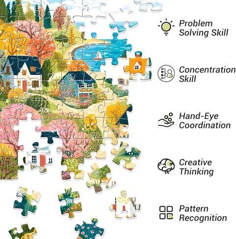 500 Piece Jigsaw Puzzle for Adults, Coastal Village Landscape Jigsaw Puzzle, Colorful Cottage Ocean View Art Puzzle for Adults, Relaxing Activity, for Puzzle Lovers in Saudi Arabia