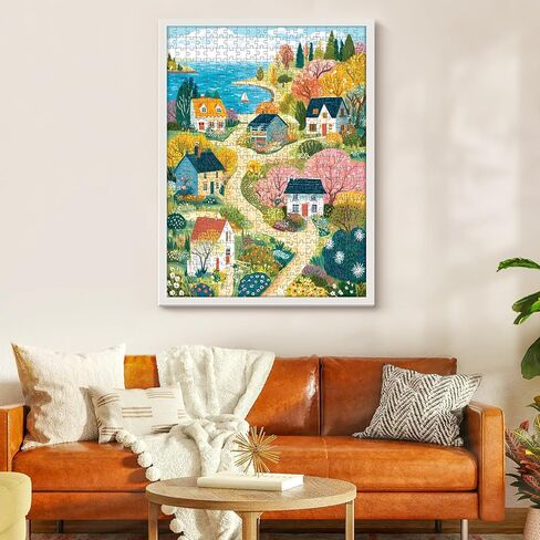 500 Piece Jigsaw Puzzle for Adults, Coastal Village Landscape Jigsaw Puzzle, Colorful Cottage Ocean View Art Puzzle for Adults, Relaxing Activity, for Puzzle Lovers in Saudi Arabia