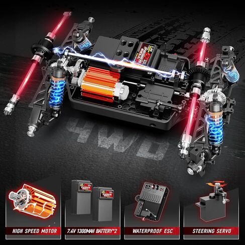 YESHIN 1/14 RC Cars for Adults Fast 40+ kph, 4x4 Offroad Waterproof Electric Powered High Speed Remote Control Car, All Terrain RC Vehicle with 2 Rechargeable 1300mAh Batteries and 2 Sets of Tires in Saudi Arabia
