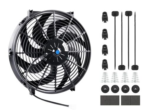 14 Inch Universal Automotive Electric Radiator Fan Cooling Slim Fans 17V Pull Wide S-Curved Blade DC+ Mounting Kit in Kuwait