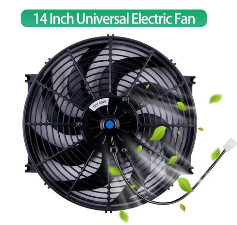 14 Inch Universal Automotive Electric Radiator Fan Cooling Slim Fans 17V Pull Wide S-Curved Blade DC+ Mounting Kit in Kuwait