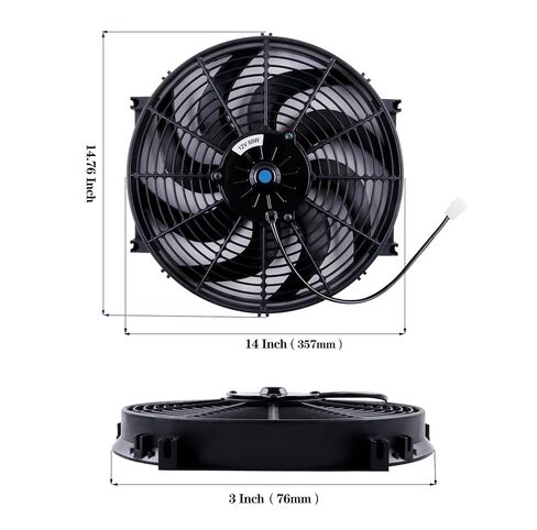 14 Inch Universal Automotive Electric Radiator Fan Cooling Slim Fans 17V Pull Wide S-Curved Blade DC+ Mounting Kit in Kuwait