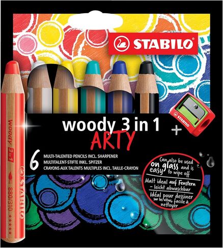 قلم رصاص متعدد المواهب stabilo Woody 3 في 1 arty - حزمة من 6 - ألوان متنوعة مع شرح in Kuwait