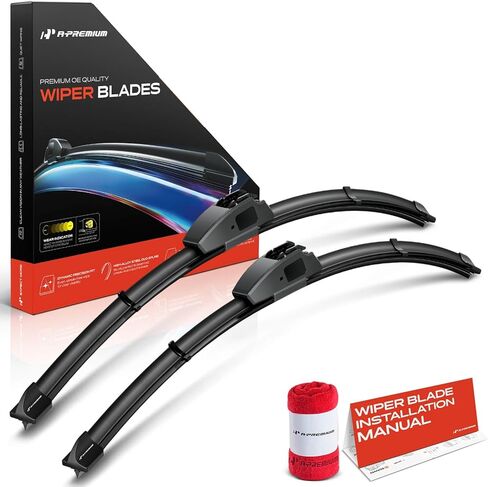 A-Premium 21" + 19" Windshield Wiper Blades Compatible with Honda Civic 2001-2005 Coupe/Sedan, Prelude 1997-2001 - Fits J-Hook Wiper Arm, with Wear Indicator & Towel, Left and Right (Pack of 2) in Kuwait