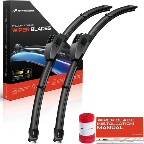 A-Premium 21" + 19" Windshield Wiper Blades Compatible with Honda Civic 2001-2005 Coupe/Sedan, Prelude 1997-2001 - Fits J-Hook Wiper Arm, with Wear Indicator & Towel, Left and Right (Pack of 2) in Kuwait