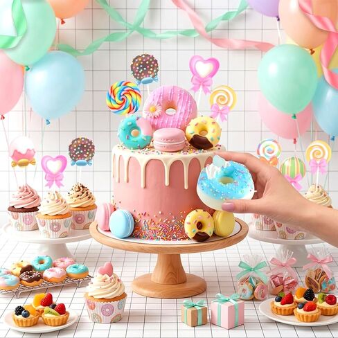 Candy Cake Topper, Colorful Lollipop, Donut, and Macaron-Themed Party Decorations in Saudi Arabia