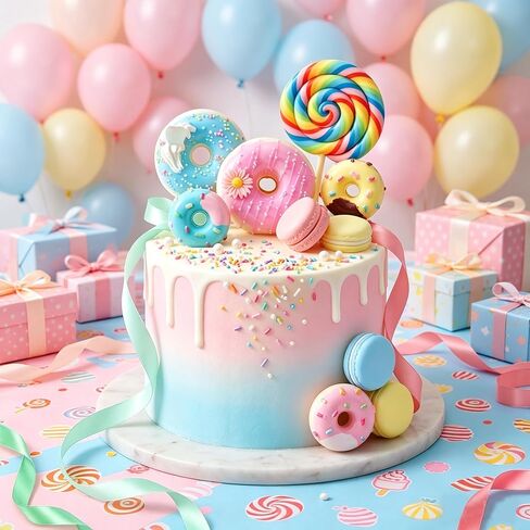 Candy Cake Topper, Colorful Lollipop, Donut, and Macaron-Themed Party Decorations in Saudi Arabia