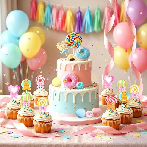 Candy Cake Topper, Colorful Lollipop, Donut, and Macaron-Themed Party Decorations in Saudi Arabia