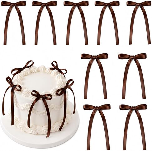 Dark Brown Satin Ribbon Bows for Cake Decorations, 30 Pcs Pre-Tied Bows for Cake Decorating, Cupcakes and Desserts, Boho Rustic Wedding Party Decor in Saudi Arabia