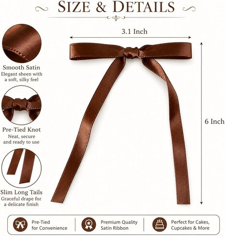 Dark Brown Satin Ribbon Bows for Cake Decorations, 30 Pcs Pre-Tied Bows for Cake Decorating, Cupcakes and Desserts, Boho Rustic Wedding Party Decor in Saudi Arabia