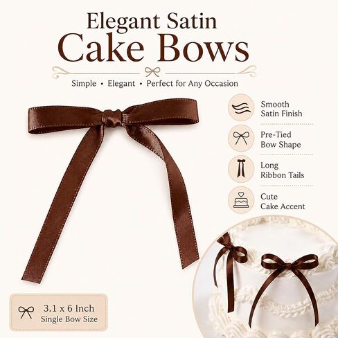 Dark Brown Satin Ribbon Bows for Cake Decorations, 30 Pcs Pre-Tied Bows for Cake Decorating, Cupcakes and Desserts, Boho Rustic Wedding Party Decor in Saudi Arabia