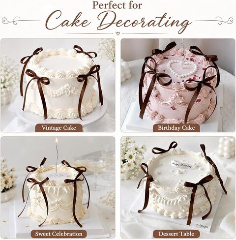 Dark Brown Satin Ribbon Bows for Cake Decorations, 30 Pcs Pre-Tied Bows for Cake Decorating, Cupcakes and Desserts, Boho Rustic Wedding Party Decor in Saudi Arabia