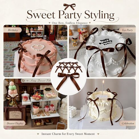 Dark Brown Satin Ribbon Bows for Cake Decorations, 30 Pcs Pre-Tied Bows for Cake Decorating, Cupcakes and Desserts, Boho Rustic Wedding Party Decor in Saudi Arabia