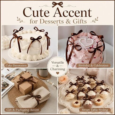 Dark Brown Satin Ribbon Bows for Cake Decorations, 30 Pcs Pre-Tied Bows for Cake Decorating, Cupcakes and Desserts, Boho Rustic Wedding Party Decor in Saudi Arabia