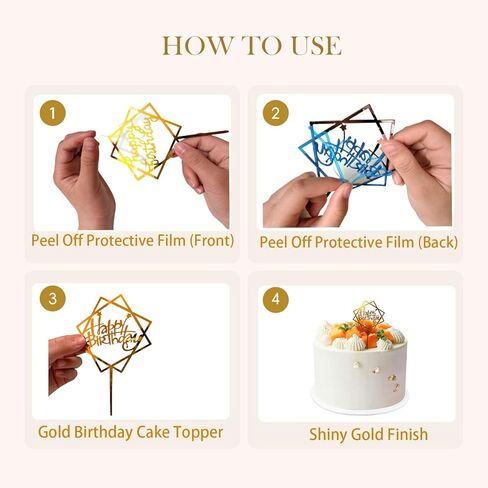 50 PCS Happy Birthday Cake Topper Acrylic Gold Cupcake Toppers, Glitter Party Birthday Cake Decorations for Women Men Girls, Elegant Dessert Picks for Anniversary Celebration, Gold 50 Pack in Saudi Arabia