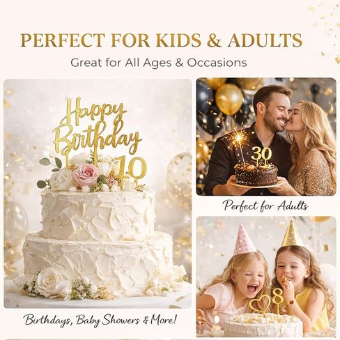 50 PCS Happy Birthday Cake Topper Acrylic Gold Cupcake Toppers, Glitter Party Birthday Cake Decorations for Women Men Girls, Elegant Dessert Picks for Anniversary Celebration, Gold 50 Pack in Saudi Arabia
