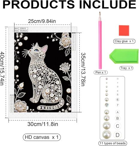 antor DIY Pearl Diamond Painting Kit Cat Design, Pearl Diamond Art Kits for Adults and Beginners, Crystal Gem Wall Art Home Decor, 11.81×15.75 Inch in Saudi Arabia