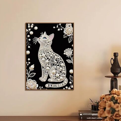 antor DIY Pearl Diamond Painting Kit Cat Design, Pearl Diamond Art Kits for Adults and Beginners, Crystal Gem Wall Art Home Decor, 11.81×15.75 Inch in Saudi Arabia