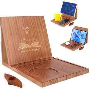 Triangle Book Holder Stand & Reading Valet, Foldable Wooden Book Rest with Cup, Phone, Glasses & Pen Holder, Includes Thumb Page Holder, Ideal Reading Accessory Gift for Book Lovers, Readers in Saudi Arabia