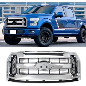 Chrome Front Bumper Grill Compatible with 2015-2017 Ford F-150 F150 XLT Style Truck Grille Assembly Replace for FL3Z8200DA, FL3Z8200AA in Saudi Arabia