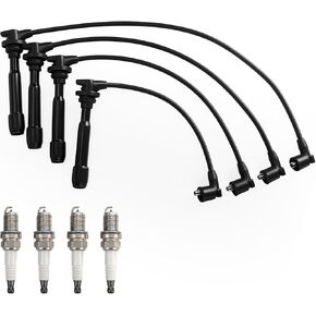 Iridium Spark Plugs & Spark Plug Wire Set Compatible with 1995-2010 Hyundai Accent Coupe Elantra Matrix Getz & 2004-2009 Kia Cerato Rio - L4 1.4L 1.5L 1.6L, Replacement for 27501-26D00 (Set of 4) in Saudi Arabia