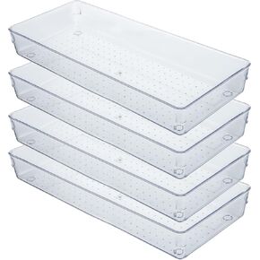 Kingrol 4-Pack Clear Drawer Organizer Bins, 15 x 6 x 2 Inch Desk & Kitchen Drawer Dividers for Utensils, Makeup, Jewelry, Office, Craft Supplies - Durable & Non-Slip Storage Containers in Kuwait