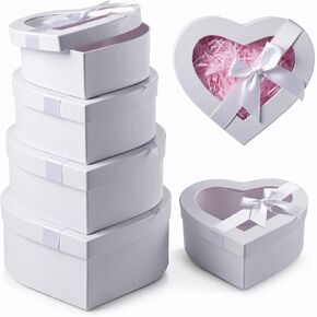 Kenaoeo 4 Pcs Heart Shaped Box for Flowers Set with Clear Lids and Bows White Nesting Gift Boxes for Floral Arrangements, Valentine's Day, Wedding, Mother's Day Presents in Saudi Arabia