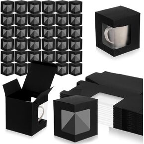 Douaowoc 36 Pcs Mug Boxes for Gifts Black Mug Boxes with Clear Window for Coffee Cup Packaging Shipping Exhibition for 11 oz - 15 oz Blank Gift Christmas Wrapping Craft (Black) in Saudi Arabia