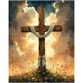 Christian Paint by Numbers Kit for Adults - DIY Wooden Cross with White Cloth and Flowers Painting on Canvas 16x20In, Framed Acrylic Paint Set, Suitable for Beginners, Art for Decoration/Gifts in Saudi Arabia