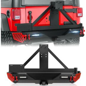 for Wrangler JK JKU Rear Bumper with Spare Tire Carrier Compatible with 2007-2018 Jeep Wrangler JK JKU Bumper with LED Lights, License Plate Frame, 2" Hitch Receiver, Paintable Armor, D-Rings in Kuwait