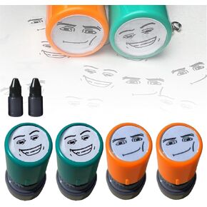 4PCS Funny Cute Expression Sensitive Seal, Funny Game Characters Face Stamp Set, Teacher Stamps for Classroom Awards, Journaling, Scrapbooking & DIY Crafts (Orange+Green) in Saudi Arabia