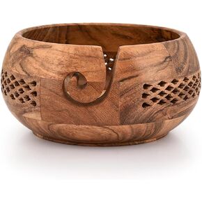 Mahasu Yarn Bowl Acacia Wood Handcrafted Wooden Crochet Bowl Yarn/Wool/String Storage Accessory (8" X 8" X 4") in Saudi Arabia