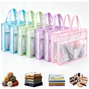 kuchisity 8 Pcs Sew Project Bags 17.7×13 Inche Quilting Craft Organizer Storage Bags with Handle and Pocket Jumbo See-Through Mesh Zipper Bags for Quilting, Knitting, Stitching, Embroidery, Artworks in Saudi Arabia