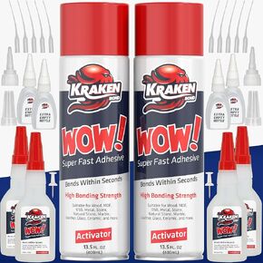 Kraken Bond Wow! CA Glue Set (4x3.5 oz) with Activator (2x13.5 oz) –Super Fast Cyanoacrylate Adhesive Kit for Wood, Plastic, Ceramic, Craft -DIY Repair –4 X Ext. Bottles & 10X Nozzles Inc. 2 Pack in Saudi Arabia