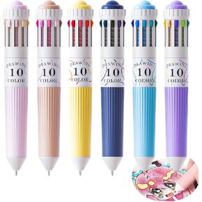 Multicolor Ballpoint Pens, 10 Color in 1 Retractable Pen, 57 Colors Total, 0.8mm Tip, Drawing and Writing Pen Set, 6 Pack in Saudi Arabia