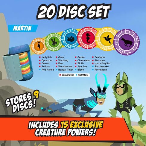Wild Kratts Martin Creature Power Disc Holder Set w 20 Discs -Figure Toy for Pretend & Dress Up Play-Includes 15 Exclusive Power Discs -Officially Licensed Toys for Children-Gift for Kids Boy Girl in Saudi Arabia