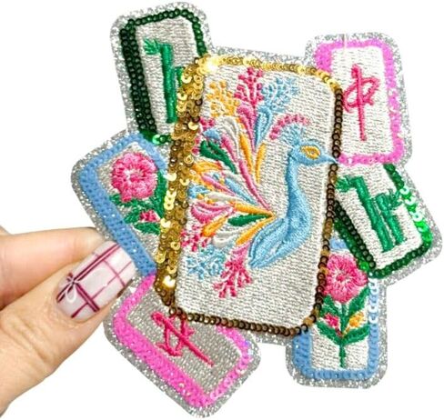 Mahjong Bird Bam Game Tiles Sequins Patch - Small | Trucker hat Patches in Kuwait