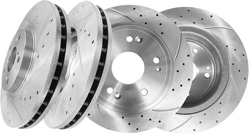 PM Auto Set of 4 Front 300mm-Rear 282mm Drilled Slotted Disc Brake Rotors Compatible With 2009-2014 Acura TSX in Kuwait