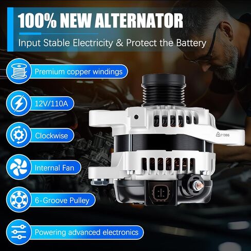 Alternator 11385 Fit for Toyota Corolla 2009-2011, Matrix 2009-2010, for Scion xD 2008-2014, Pontiac Vibe 2009-2010 1.8L Automotive Replacement Alternators 270600T040 27060-0P150 104210-5490 in Kuwait