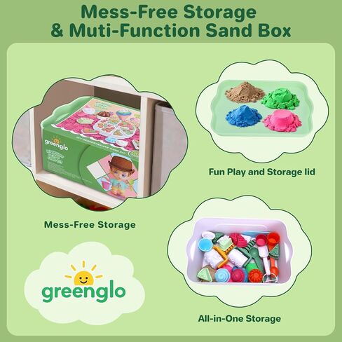 greenglo Kids Sensory Sand Playset - 2.2 LBS Colored Sand (1* Soft Magic, 3* Firm Modeling) with 23 Cake & Dessert Molds w Sensory Bin, Educational Sand Kit for Toddlers & Kids Ages 3-8 in Saudi Arabia