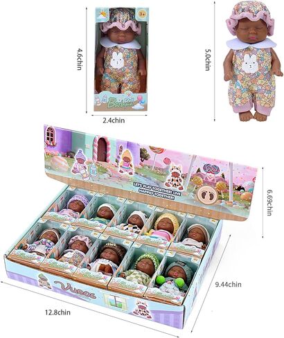 Vueos 10 Pcs 5 Inch Mini Black Dolls Playset with Black Baby Doll Clothes and Hat - African American First Baby Dolls for Toddlers Ages 3+ in Saudi Arabia