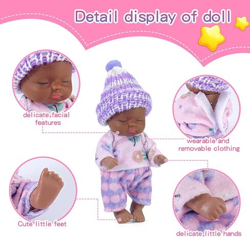 Vueos 10 Pcs 5 Inch Mini Black Dolls Playset with Black Baby Doll Clothes and Hat - African American First Baby Dolls for Toddlers Ages 3+ in Saudi Arabia