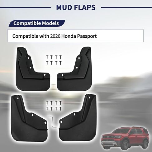 4PCS Mud Flaps Splash Guards Mudflaps Fit for Honda Passport 2026 Durable Mud Guards with Screws, No-Drill Installation, 2026 Honda Passport Accessories Replace 08P00-3BM-100 in Kuwait