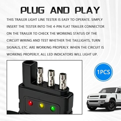 4-Pin Trailer Light Tester, 4-Way Dual-End Flat Trailer Wiring Tester with Male & Female Plug and LED Indicators, Light Circuit Connector Testing Tool for Turn Signal Tail Lights Trouble Shooter in Saudi Arabia