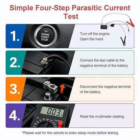 Automotive Battery Drain Tester, Car Alternator Relay Tester with Digital Voltage Display & Clips 12V Auto Leakage Detector to Detect Hidden Drain Issues on Cars Trucks SUV Tools in Kuwait