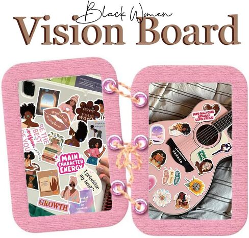 100PCS Melanin Black Girls Vision Board Aesthetic Starry Glitter Stickers, Pink Motivational Inspirational Laptop Planner Jounal Scrapbook Water Bottles Waterproof Decal for Adults Black Women Gift in Saudi Arabia