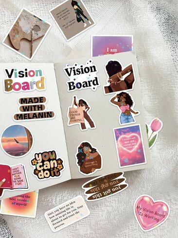 100PCS Melanin Black Girls Vision Board Aesthetic Starry Glitter Stickers, Pink Motivational Inspirational Laptop Planner Jounal Scrapbook Water Bottles Waterproof Decal for Adults Black Women Gift in Saudi Arabia