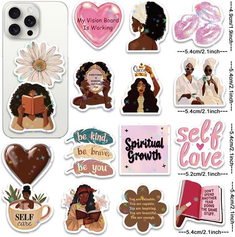 100PCS Melanin Black Girls Vision Board Aesthetic Starry Glitter Stickers, Pink Motivational Inspirational Laptop Planner Jounal Scrapbook Water Bottles Waterproof Decal for Adults Black Women Gift in Saudi Arabia